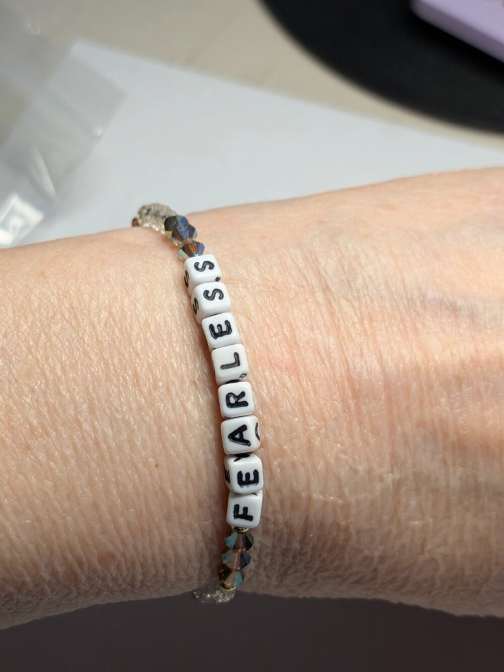 Little Words Project “Fearless” Crystal Beaded Stretch Bracelet - Picture 5 of 6